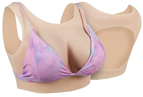 KUMIHO Silicone Breast Forms with Hollow Back Fake Boobs Realistic Breastplate for Crossdresser Drag Queen Cosplay E cup Asian Yellow Elastic cotton filling