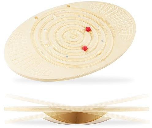 Mamabrum Balancierbrett aus Holz mit Labyrinth und Kugeln – Trainingswippe für Kinder und Erwachsene – Fördert Gleichgewicht und Koordination