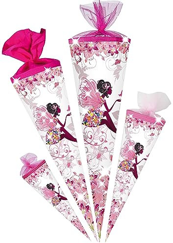 alles-meine.de GmbH Schultüte - mit 3D Glitzer - Effekt ! Schmetterlings Fee/Blumenfee 35-100 cm Größe wählbar Zuckertüte - Tüllabschluß/Filzabschluß - eckig/rund..