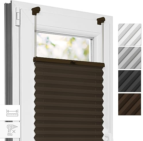 Estika Plissee, Bruchfeste Klemmhalter - Braun - 60 cm x 180 cm - Plissee ohne Bohren, Plissee Klemmfix, Rollos für Fenster ohne Bohren, Jalousien Fenster für innen, Raffrollo