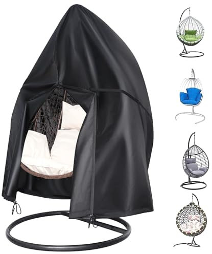 LCGOD Housse de Chaise Suspendue de Jardin - Housse de Chaise d'oscillation d'œufs Imperméable 600 D Oxford Anti-UV/Vent, Bâche de Protection pour Chaise de Jardin Extérieur 190 X 115 cm, Noir