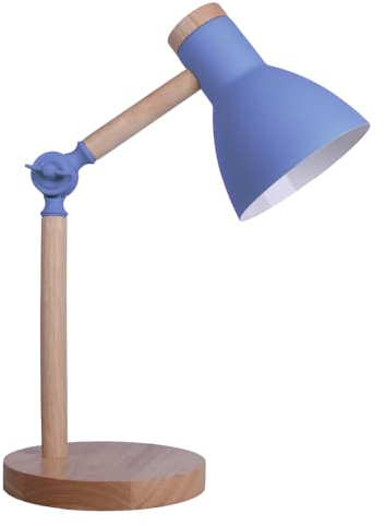 Bel Air Home - Schreibtischlampe TEACHER Serie 1xE-27 aus Metall und Holz für stilvolles Arbeiten und Lernen. Wohnzimmer oder Schlafzimmer. Farbe: natur (GLÜHBIRNE NICHT INBEGRIFFEN) (BLAU)