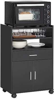 SoBuy Carrito de Cocina con Ruedas y Encimera Extensible Mueble Auxiliar para Microondas, Organizador de Cocina, Isla de Cocina Negra 92x59x40cm para Cocina, Comedor u Oficina FSB09-SCH