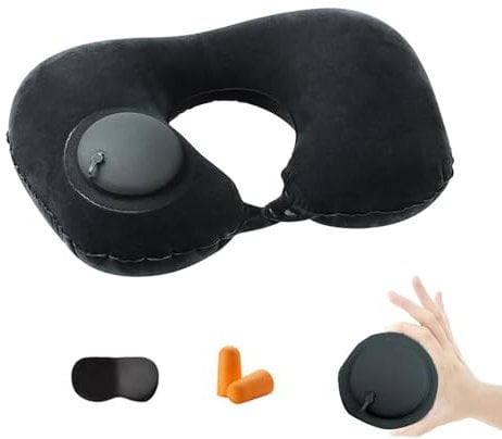 Toulifly Oreiller Gonflable de Voyage, Coussin Cervical Compact et Léger, Idéal pour Avion, Voiture, Bureau ou Maison, Confortable et Portable, Design pour Repos en Déplacement (Noir)