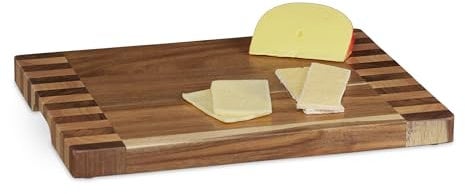 Relaxdays Tabla de Cortar Maciza, Madera de Acacia, para Picar y Servir, 40 x 30 cm, Tonos Claros y Oscuros, Natural