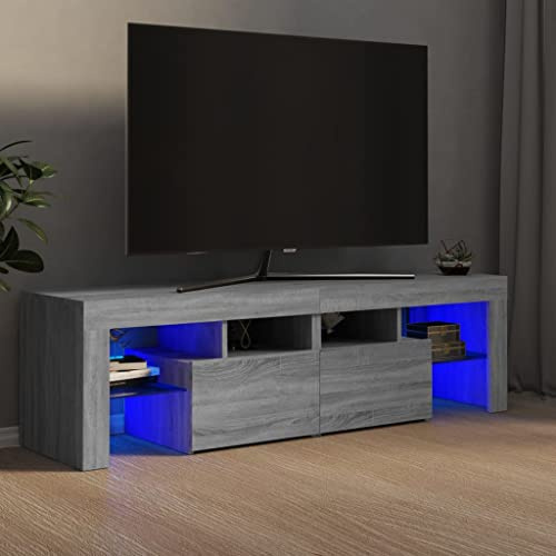 Meuble de rangement moderne pour salon, bibliothèque, avec lumières LED, gris, sonoma - 140 x 36,5 x 40 cm - Pour salon, chambre à coucher, etc