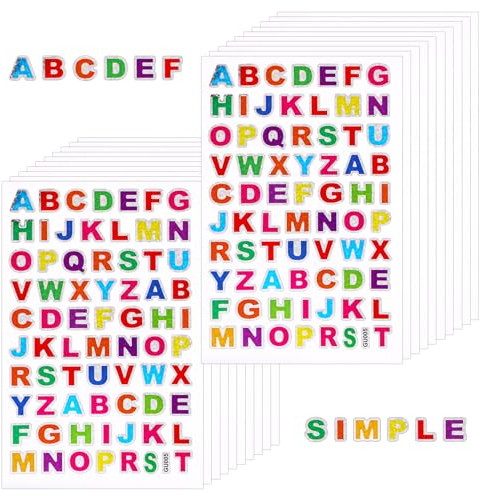 20 Blätter Buchstaben Aufkleber, Glitzer Klebebuchstaben, Selbstklebend Bunte Letter Sticker, Buchstaben Sticker für DIY Scrapbooking Verschönerung