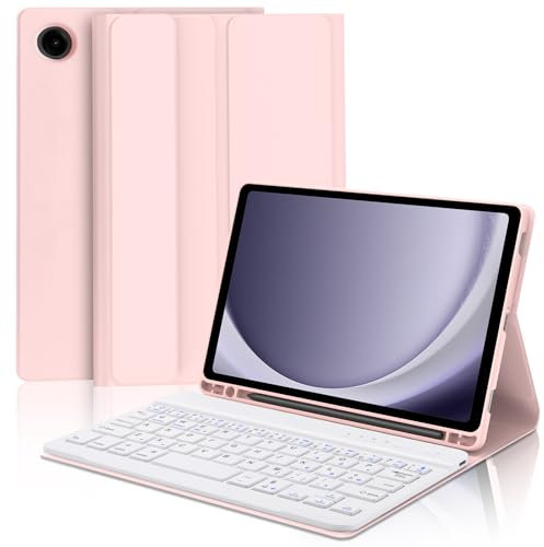 SENGBIRCH Étui avec clavier pour Samsung Galaxy Tab A9 8.7 2023, italien QWERTY clavier Bluetooth amovible avec porte-stylo pour Samsung Galaxy Tab A9 8,7 2023, rose