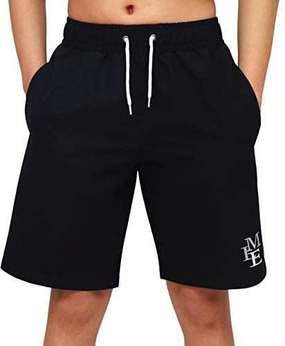 MEILONGER Badehose Jungen Badeshorts Schnelltrocknend Boardshorts mit Netzfutter Taschen und Verstellbarem Tunnelzug(schwarz,10-12)