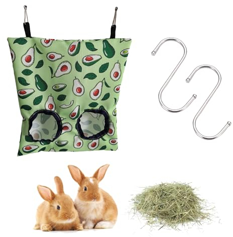 TUKNN Heu Futterbeutel, Kaninchenfutterautomat, Meerschweinchen Heu Feeder Bag, Kaninchen Heutasche, Mit S-Haken,Grün