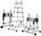 Fiqops 3,8M (1.9+1.9) Teleskopleiter Klappleiter Alu Multifunktionsleiter, Mehrzweckleiter Tragbar Ausziehleiter Max Belastung 150 KG/330 Pfund, Rutschfester, Silber