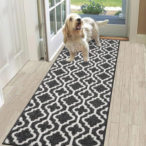 SHACOS Teppich Läufer Flur rutschfest, 60 x 180 cm, Teppichläufer Flur Modern, Flurläufer Waschbar, Küchenteppich Waschbar, Teppich Läufer für Flur, Küche, Eingang, Schwarz