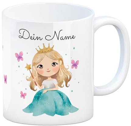 Personalisierte Prinzessin-Tasse - Wählen Sie Haarfarbe, Kleid-Farbe und Name - Niedliches Geschenk für Mädchen