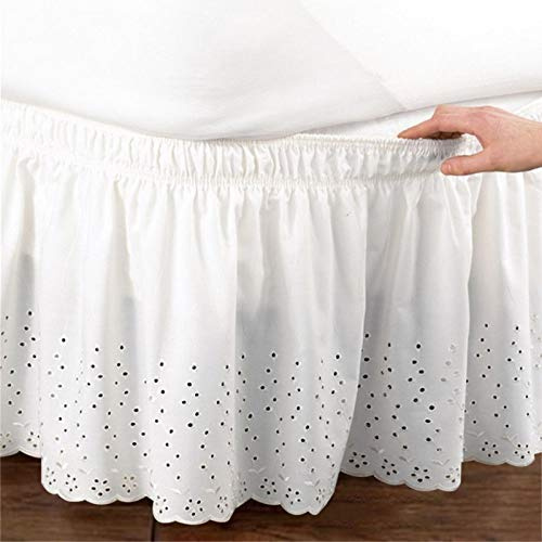 Jupe de Lit à Volants, Cache-Sommiers en Coton, Cache Sommier pour Lit Queen Size 150 x 200 cm, Jupe de Lit Robuste et Élastique Style Enveloppant Facile a Mettre et à enlever, Chute de 37 cm