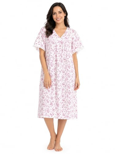 REEVE Ropa de Noche para Mujer con Flores, Camisón de Incontinencia con Espalda Descubierta, Camisa de Noche para Hospital, para Problemas de Continencia, Vestido de Maternidad, Camisones de