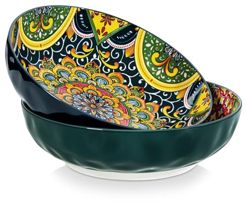 vancasso SIMI Juego de 2 Platos Hondos de Cerámica de Estilo bohemio, 2340 ml Cuencos Grandes de Sopa, Cuencos Grandes para Pasta, Ramen, Ensalada, apto para Lavavajillas, Microondas y Horno