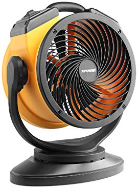 XPower Hochleistungs-Industrie-Hochgeschwindigkeits-Luftbeweger für den ganzen Raum, Luftzirkulator, Mehrzweck-Bodenventilator mit variabler Geschwindigkeit (Gelb, FC-100S 900CFM)