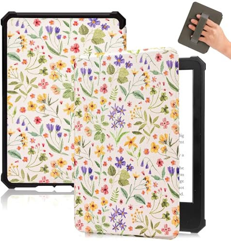 Fancity Kompatibel mit 6 Kindle Paperwhite 5/6/7. Generation Hülle, Weiche TPU Hülle mit Handschlaufe Intelligente Schlaf/Wach für Paperwhite 1/2/3 (2012, 2013, 2015, 2016 Version), Pressed Flower