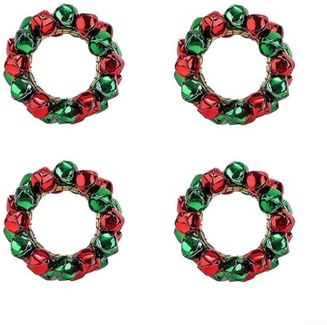 Hasaller Serviettenring 4 Stück Weihnachten Serviettenring Gold Weihnachtskranz Serviettenhalter Xmas Serviettenschnalle mit Glöckchen für Weihnachten Mittagessen Thanksgiving Urlaub Hochzeit Party