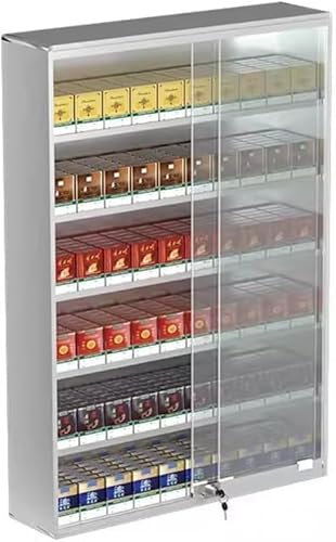Ausstellungsregal für Geschäft, rechteckig, automatische Zigarettenschiebe, mit Schiebetür und Vitrine für Zigaretten für Supermärkte (Größe: 62,5 x 17,3 x 90 cm, Farbe: Silber)