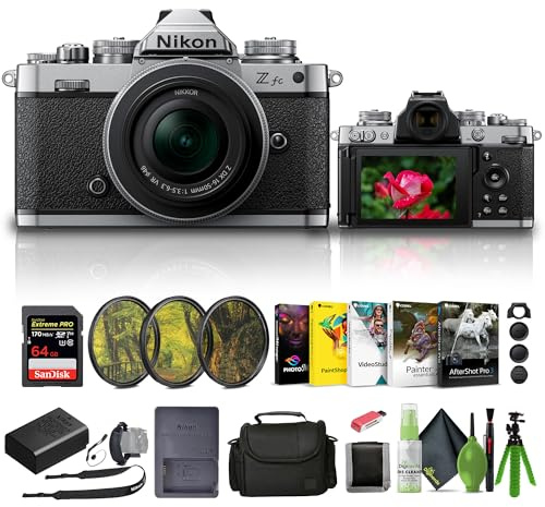 Nikon Zfc Mirrorless Camera with 16-50mm Z Lens Silver (1675) + 64GB Memory Card + Filter Kit + Bag + Card Reader + Photo Software + Flex Tripod + Memory Wallet + Cleaning Kit + Hand Strap + Cap