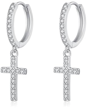 Loutade Ohrringe Silber 925 für Damen Mädchen, 925 Sterling Silber Creolen | Creolen Silber 925 mit Wassertropfen / Kreuz / Rechteck Anhänger, Hypoallergen CZ Leichte Ohrringe Silber Hängend