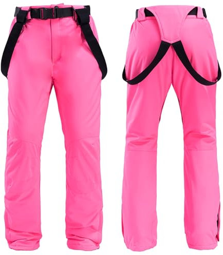 Topassion Skihose Damen Herren,Thermo Snowboardhose,Winterhose Winddicht Softshell Schneehose,Unisex Hiking Skibekleidung,Outdoorhose mit Schultergurt Wasserdicht,Baggy Ski Latzhose(Pink,XXL)