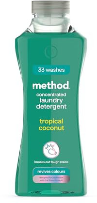 method Concentrated Laundry Detergent, Washing Liquid Fresh Tropical Coconut Scent, 1 x 33 Washes, 1 x 990ml