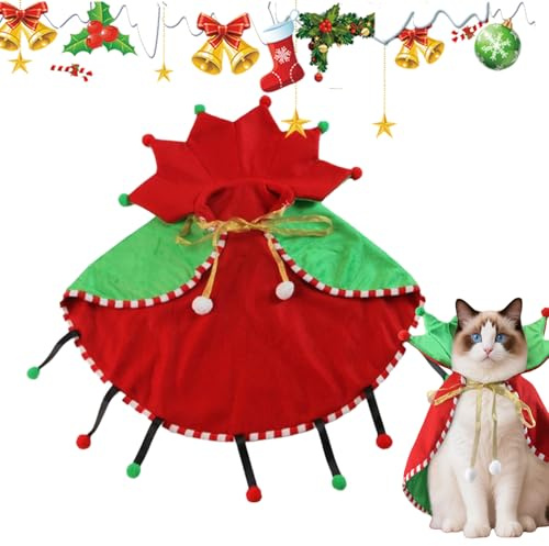 Weihnachts Hundekleidung | Weihnachtsbaum Katzen Kostüm - Haustier Zubehör Umhang Niedlich Für Katzen Winter Verkleidung Fest Geburtstagsparty Cosplay