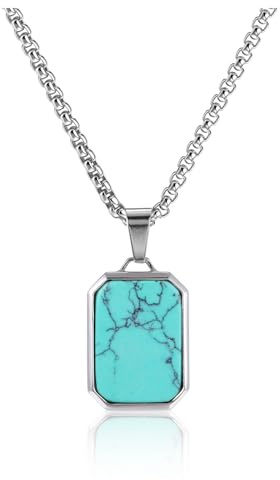 JSDDE - Collar pequeño con placa militar de acero inoxidable para hombre, colgante de perro con etiqueta rectangular de piedra natural, preciosa cadena Rolo de acero, joyas unisex regalo pareja