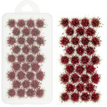 Attuslla Miniature Flower Clusters Static Grass Tufts Artificial Grass Terrain Scenery Kit for Model Train Railway, DIY Diorama Landscape, Rose Red