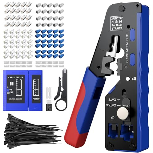 XUNTOP Netzwerkkabel Zange Set RJ45 Crimpzange Multifunktional Netzwerkkabelzange 3-in-1 Netzwerkschlüssel Zur Verwendung mit Super CAT5, CAT6/CAT6A, CAT7