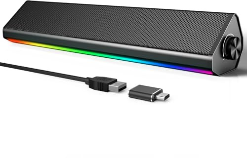 LENRUE PC Speakers for Desktop,Computer Speakers,USB Computer Speakers for PC Desktop Laptop Monitors,Gaming Speakers with Light and Dual Touch Tech (Type-C Adapter Included)