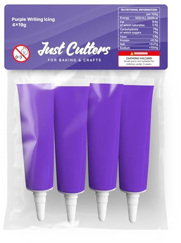 JUST CUTTERS Ready to Use Writing Icing Tubes, 19g, Instant Icing Pens for Cakes, Biscuits & Baking (Purple)