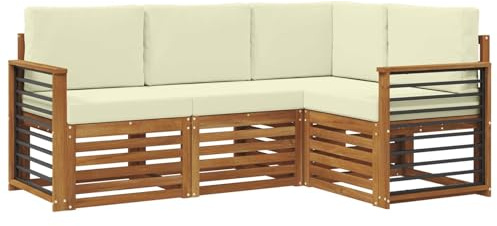 vidaXL Sofagarnituren 4 pcs Natur und Creme Massivholz Akazie, Outdoor Sofa, modernes Möbel, robuster Terrassen-Lounge, Garten, Sitzgelegenheit für Wohnzimmer-Set