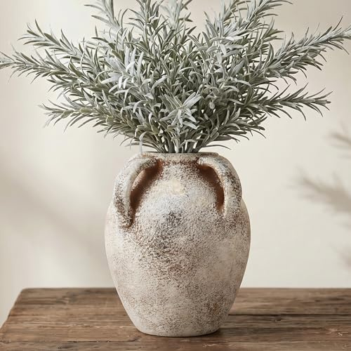 KRYSTHIA Weiße Keramikvase, Runde Terrakotta-Vase für Pampasgras, Dekorative Rustikale Vasen für Wohnzimmer, Küche, Büro, Schlafzimmer, Wohnkultur im Landhaus- & Vintage-Stil