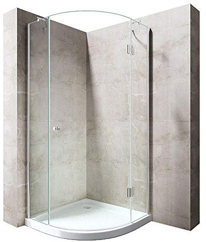 Durovin Bathrooms 1000 x 1000mm Quadrant Frameless Shower Enclosure - Hinged Door Corner Entry - 8mm Safety Clear Glass - with Acrylic Shower Tray