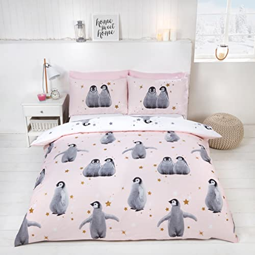 Rapport Sternenpinguine Bettwäsche-Set, Polybaumwolle, Rose, Einzelbett