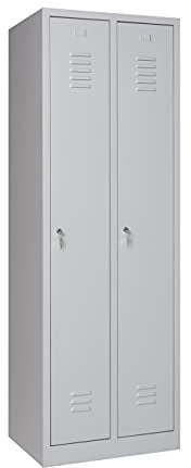 furni24 Garderobenschrank 60x50x180cm Garderobenspind Umkleidespind Spind Schrank Kleiderschrank Abschließbar grau 2-türig 30cm Abteilbreite fertig montiert Verschiedene Ausführungen verfügbar