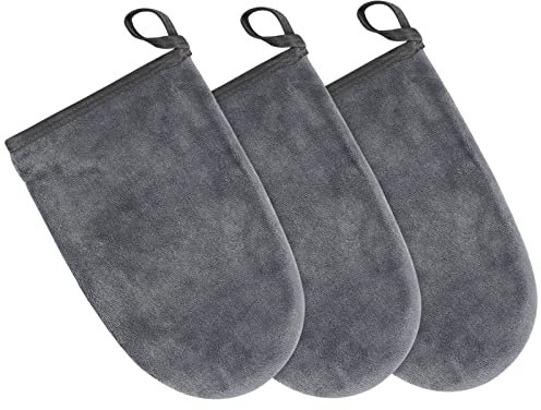 KinHwa Waschlappen Waschhandschuh Frottee Waschbar Abschminkhandschuh Mikrofaser Handschuh Gesicht Weich & Wiederverwendbar 13cm x 20cm 3 Stück Grau