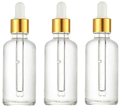 Lot de 3 flacons compte-gouttes vides rechargeables en verre transparent avec compte-gouttes en verre et bouchon en caoutchouc blanc (50 ml)