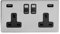 Brushed Chrome Socket with White Insert - Screwless Faceplate (Black Insert, 2 Gang USB Double Plug Socket)