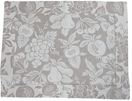 Tessuto Artistico Umbro Sottopiatto con Ricamo Linea Frutta 50x40 cm Colore Grezzo Puro Cotone