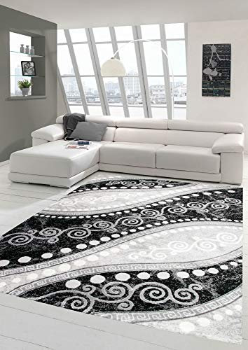 Moderner Teppich Orientteppich Ornamente mit Glitzergarn in Grau Schwatz Creme Größe 160x220 cm