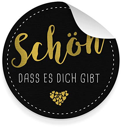 itenga 10x Aufkleber Sticker aus Strukturpapier Geschenkaufkleber zum Basteln rund 9,5 cm (Schön dass es dich gibt (Schwarz/Gold))