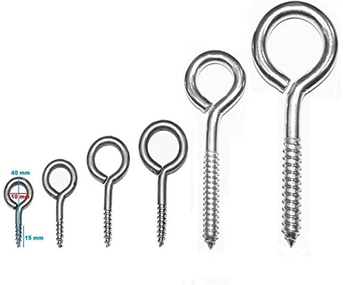 Boulon à œil Oeillets à vis Boulons à crochet en acier galvanisé - Crochets à vis robustes en 6 tailles différentes (40mm 75 pièces)
