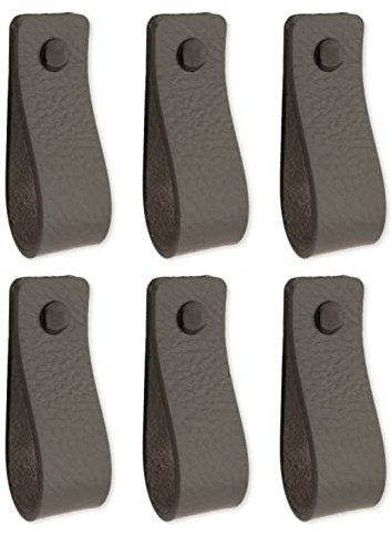 Brute Strength - Tirador de cuero para muebles - Gris oscuro - 6 piezas - 16,5 x 2,5 cm - Asa de armario, Asa de puerta - Asas de cuero, para cocina, baño, armarios, vestidor, madera