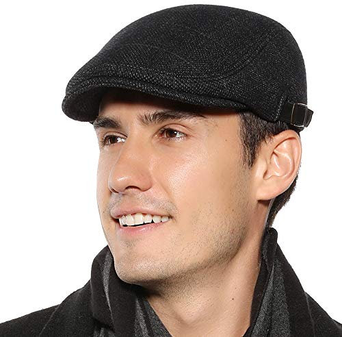 Superora Schirmmütze Herren Barett Schiebermüntze Baskenmütze Herrenmütze Winter Warme Cap Newsboy Flat Schwarz
