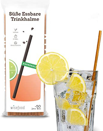 Wisefood - Süße Essbare Strohhalm - essbarer Trinkhalm als Alternative zu Glasstrohhalme Einweg-Plastik-Strohhalm Edelstahlstrohhalm oder Metallstrohhalm - 25cm lang Ø 8mm 50 Stück - braun