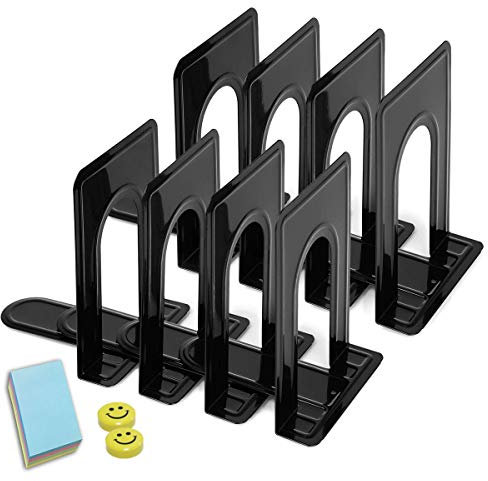 Qualsen Serre Livre Original Cale Livre Etagere Metal Presse Livre Noir Serre Livres 4 Paires Serre-Livre Bloc Livre pour Étagère Bureau Maison École Dortoir 17 x 12 x 15 cm